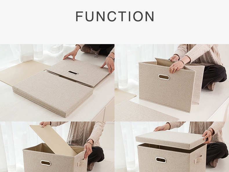 Foldable fabric clothing storage box with lid and drawers