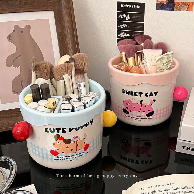 Frisiertisch-Kosmetikbox mit Lippenstift-, Lidschatten- und Pinselhalter
