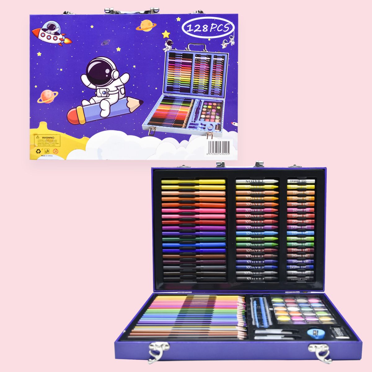128-piece children's art set, watercolor markers, complete supplies