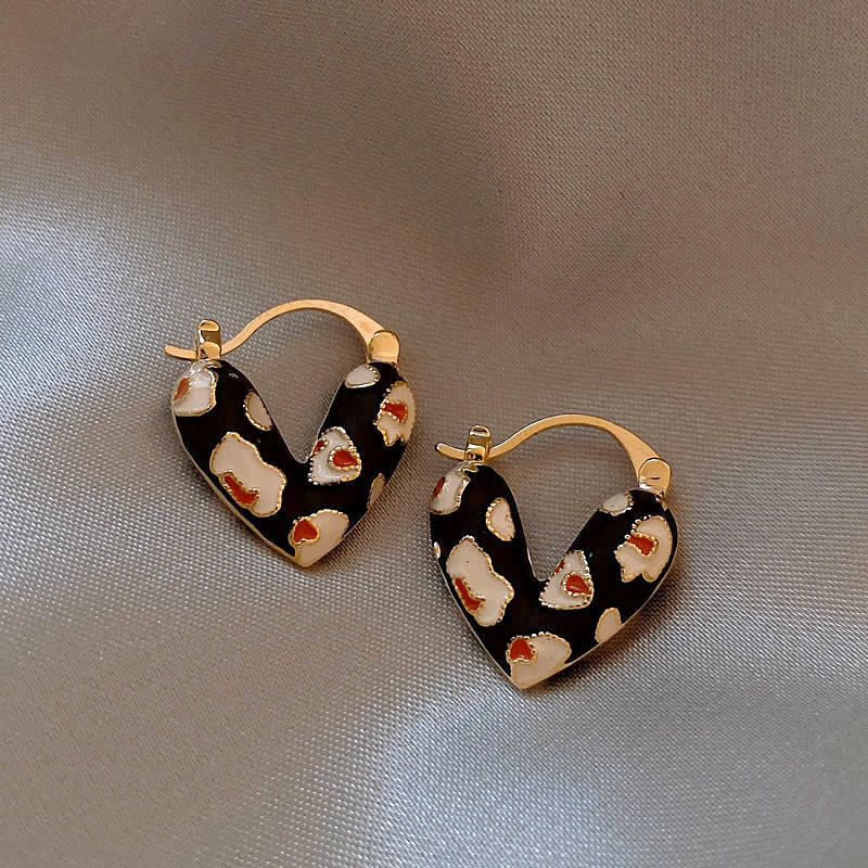 Silver heart butterfly earrings, black zircon, vintage