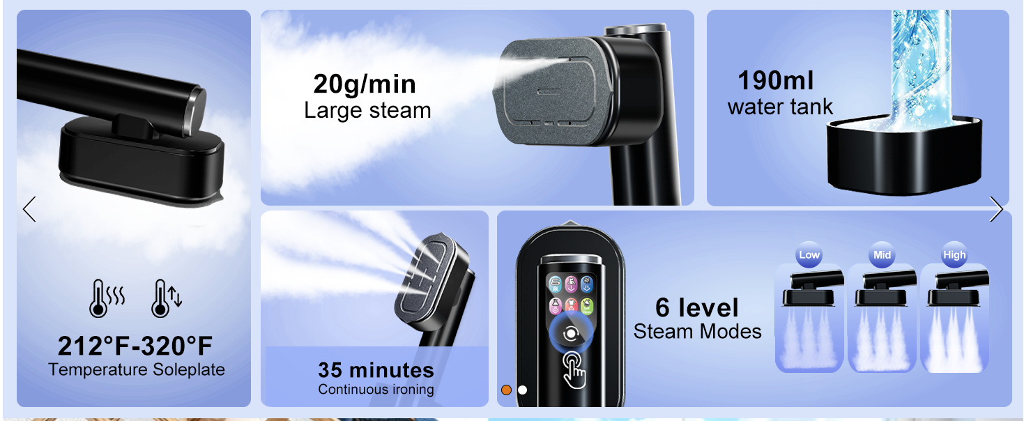 Vertical garment steamer, high power, portable, quick wrinkle removal