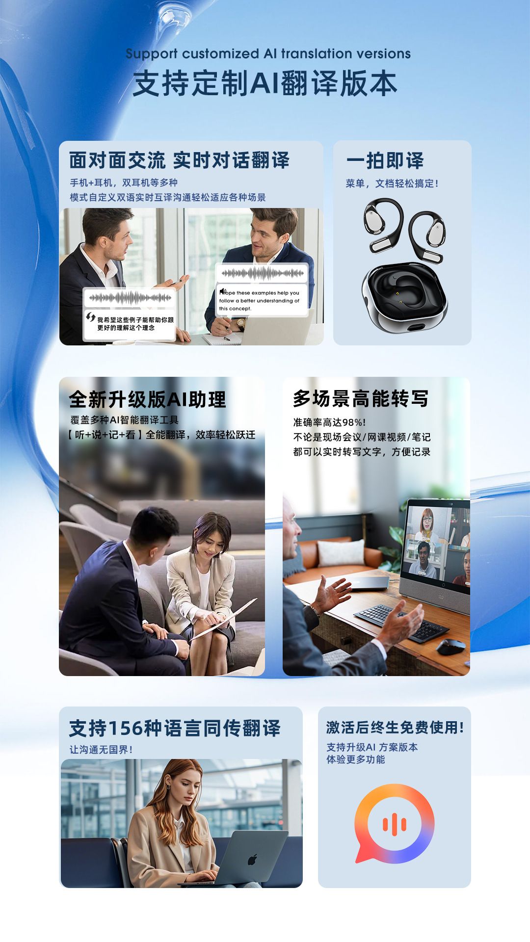 AI smart translation Bluetooth earbuds with ear clip design