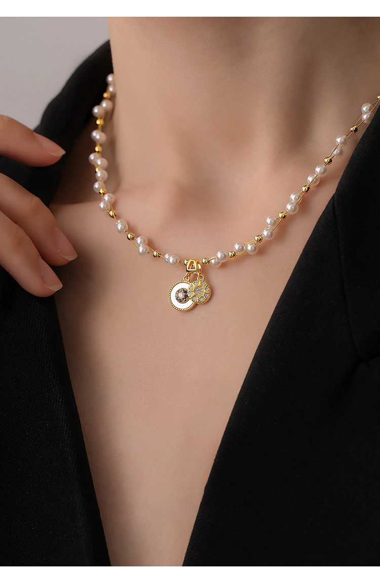 18k vergoldete Zirkonia-Perlenkette, luxuriöse Schlüsselbeinkette