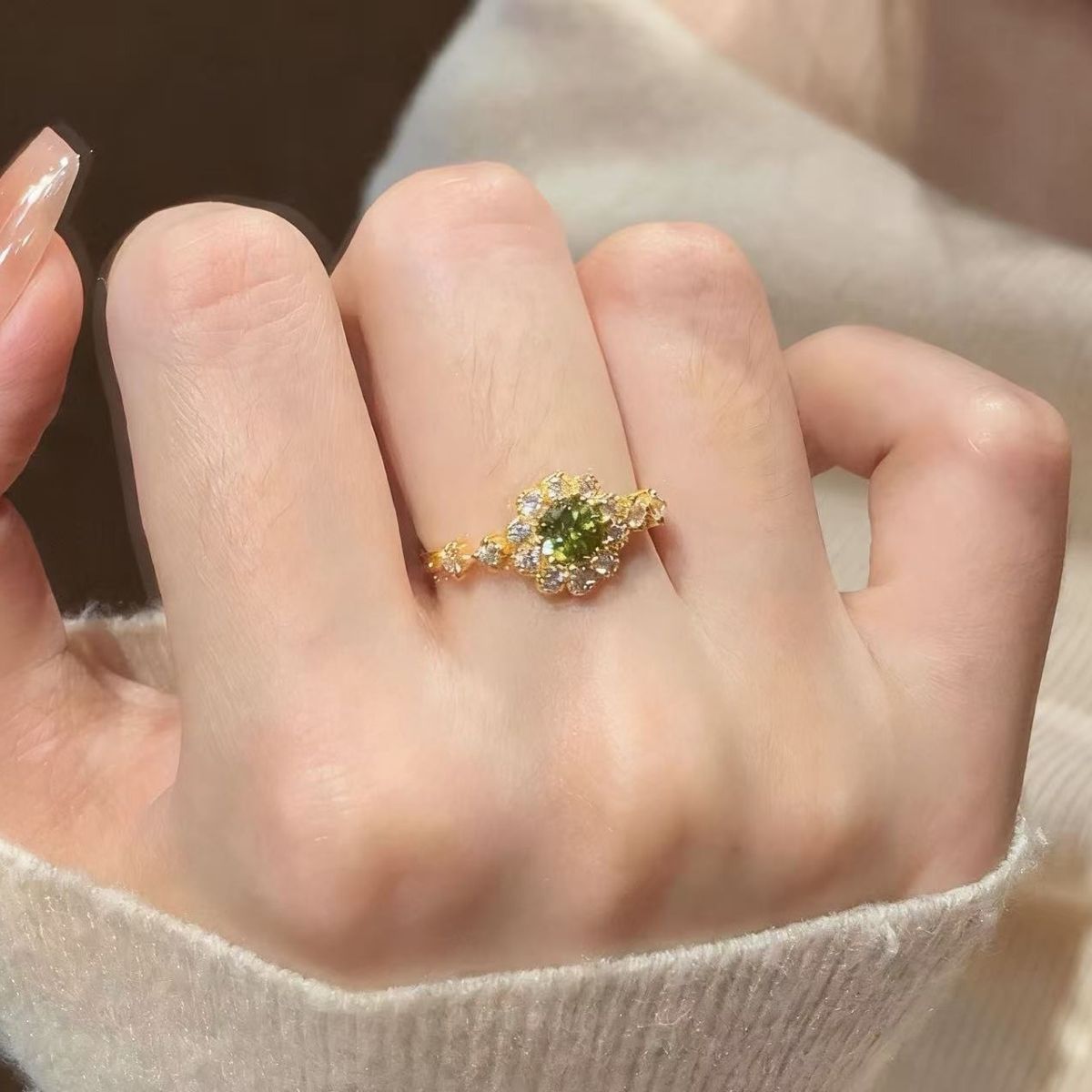 Vintage French olive green adjustable ring