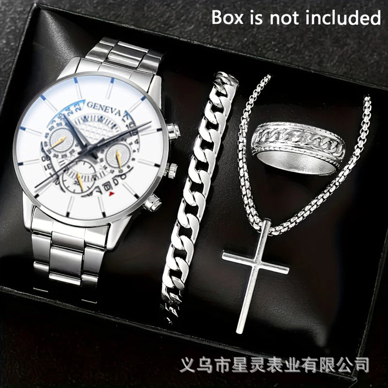 Herrenquarz-Armbanduhr mit Kalender, Stahlband