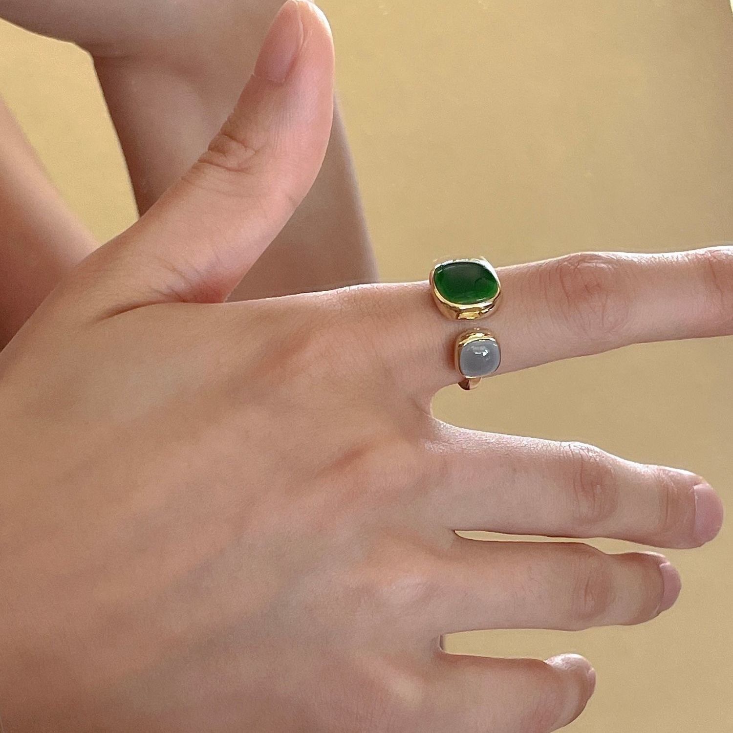 Emerald gemstone open statement ring for women