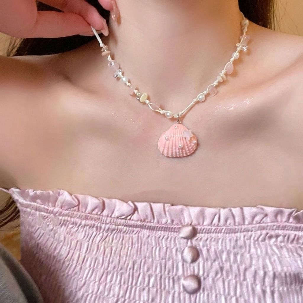 Pearl and shell bead necklace, beach vacation style
