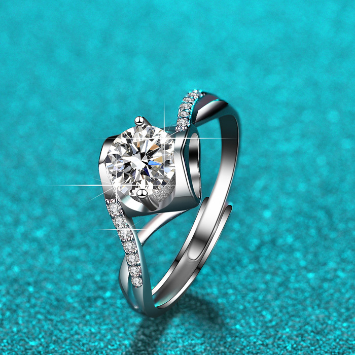 Moissanit Damenring Sterlingsilber ein Karat Sechser Krappenfassung