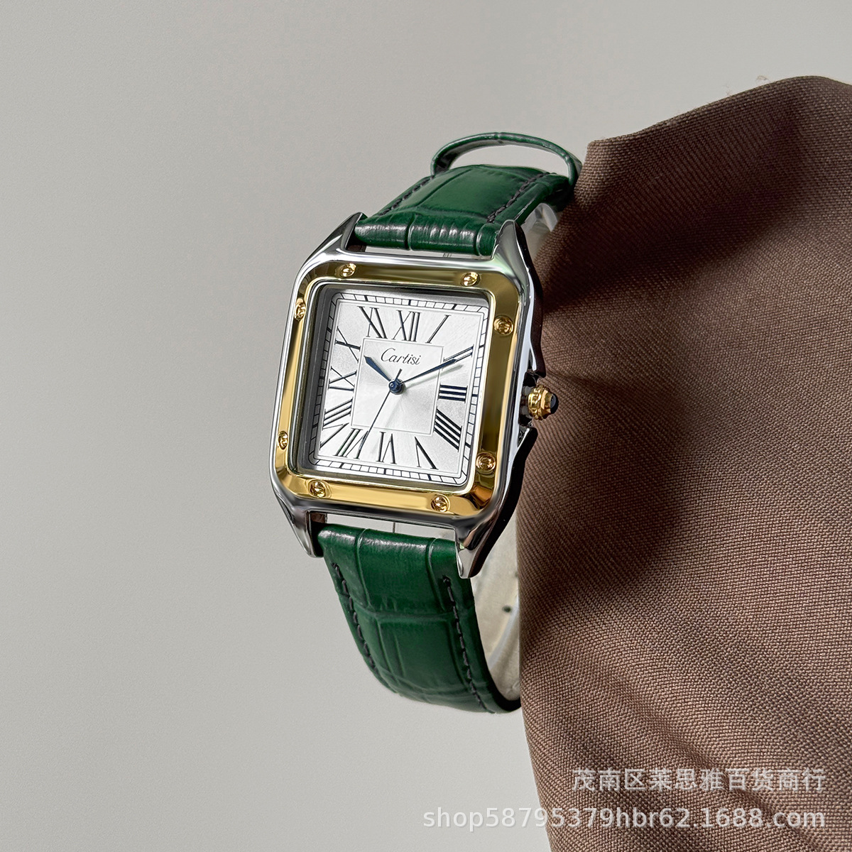 Cartisi men's wristwatch, square, roman numerals, leather strap