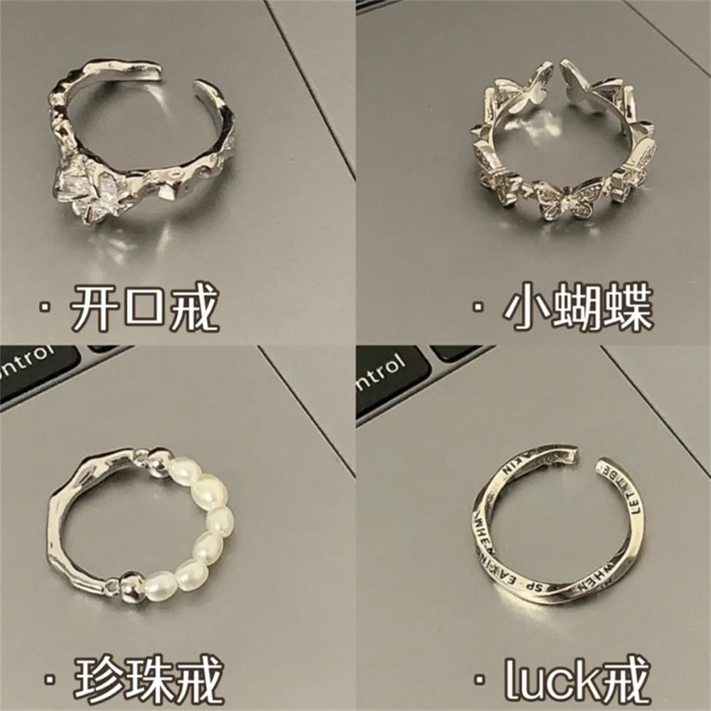 925 silver Korean style asymmetric adjustable ring, women's