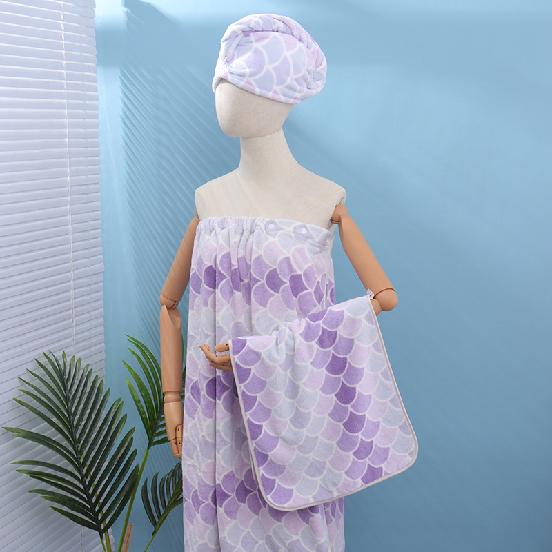 Mermaid pattern towel set, 4-piece, absorbent, soft