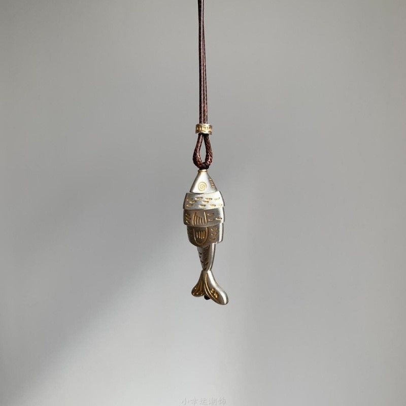 Fish pendant necklace vintage patchwork long chain