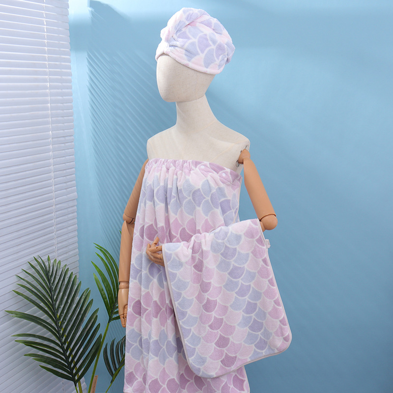 Mermaid pattern towel set, 4-piece, absorbent, soft