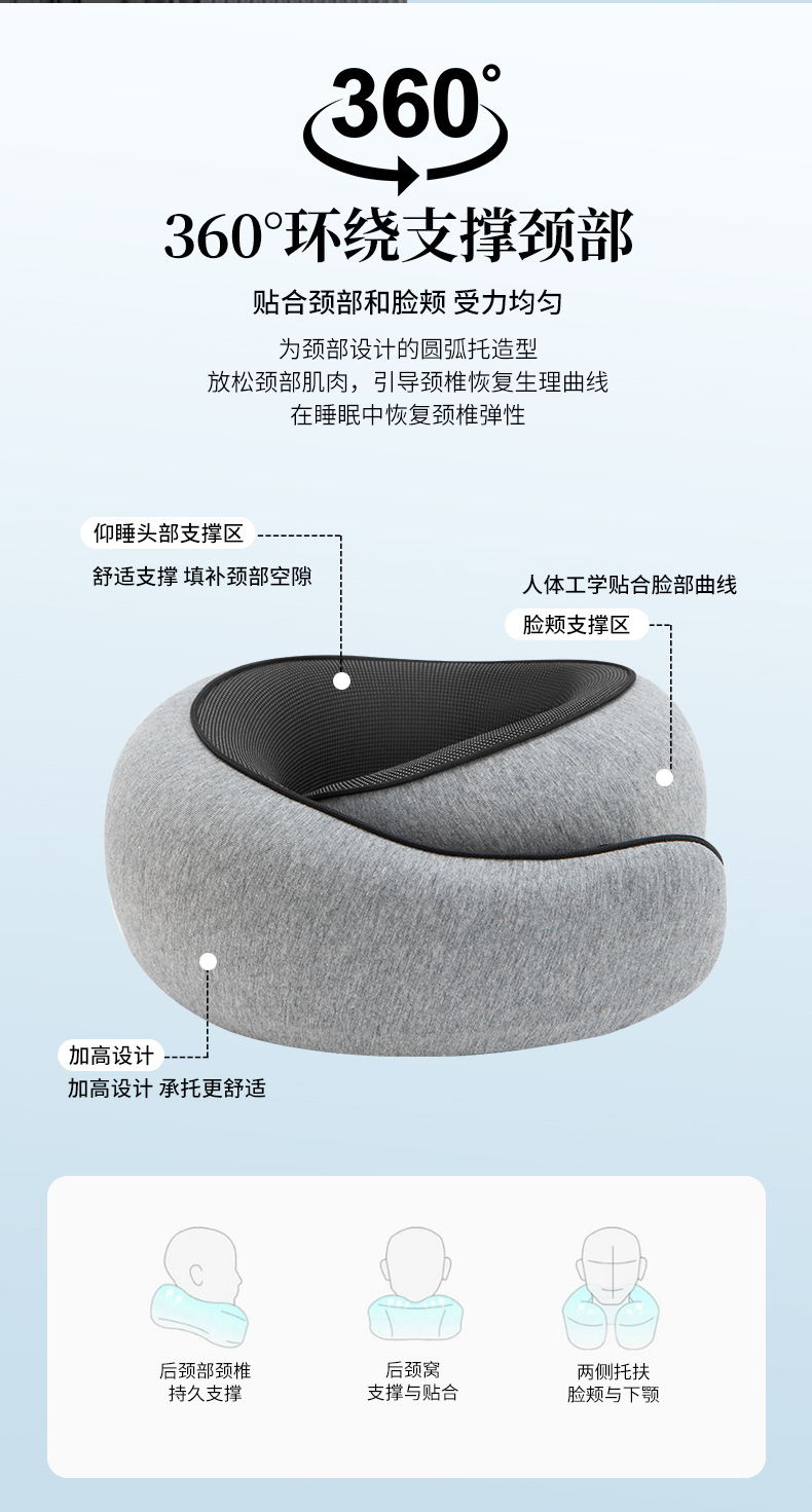 跨境便携蜗牛枕歪脖旅行记忆棉u型枕办公室午睡枕开车旅游护脖枕