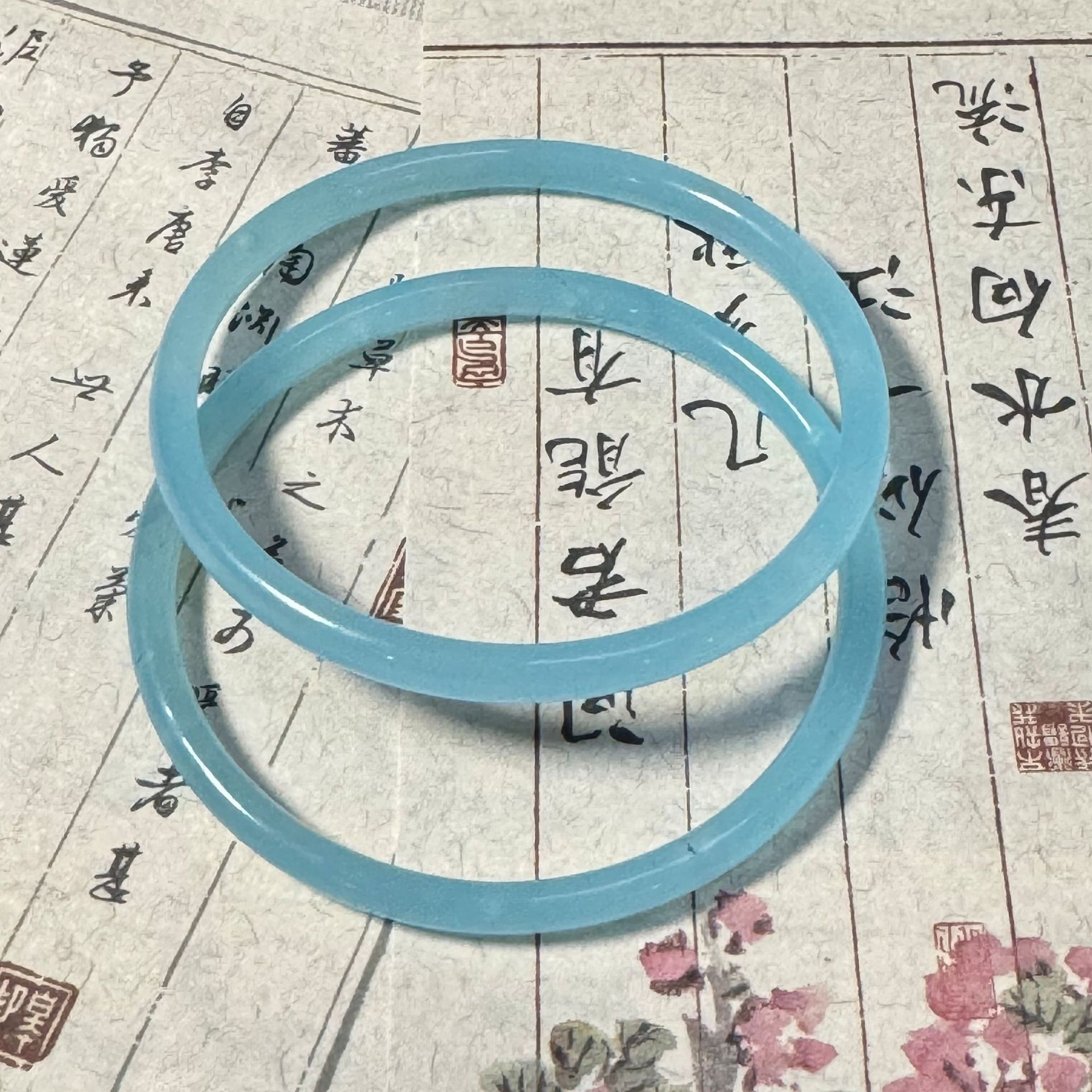 Tianshan emerald jade bangle, ice glutinous type, floating flower pattern