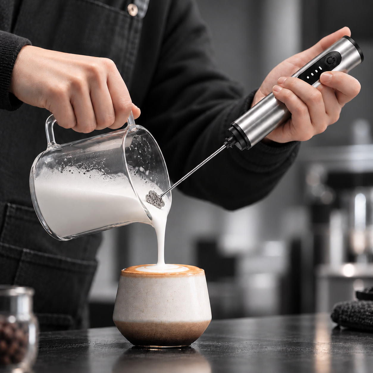 Elektrischer Milchaufschäumer, Kaffee, manueller Quirl, tragbar