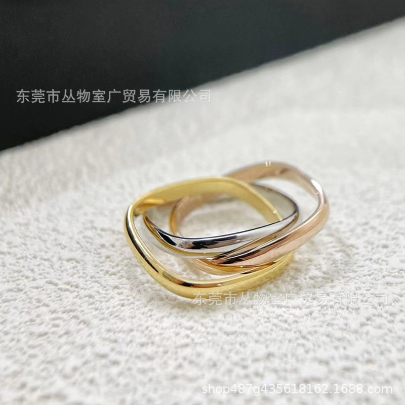 Three-Ring Couple Ring, Diamond Inlay, Lustrous