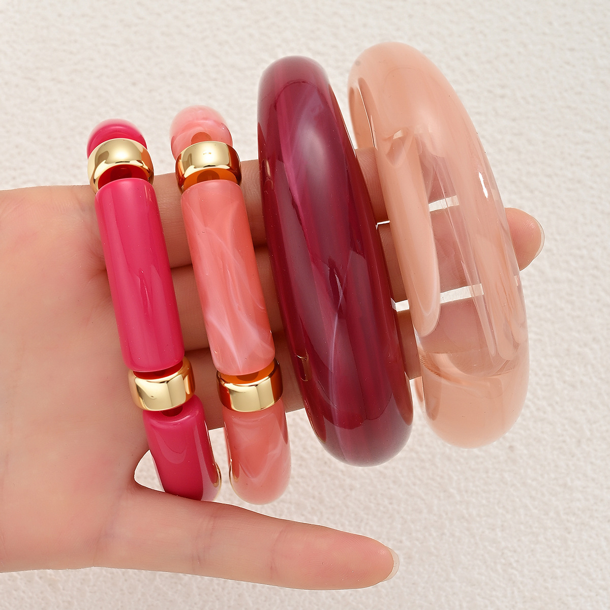 Colorful Geometric Resin Bracelet Set for Women