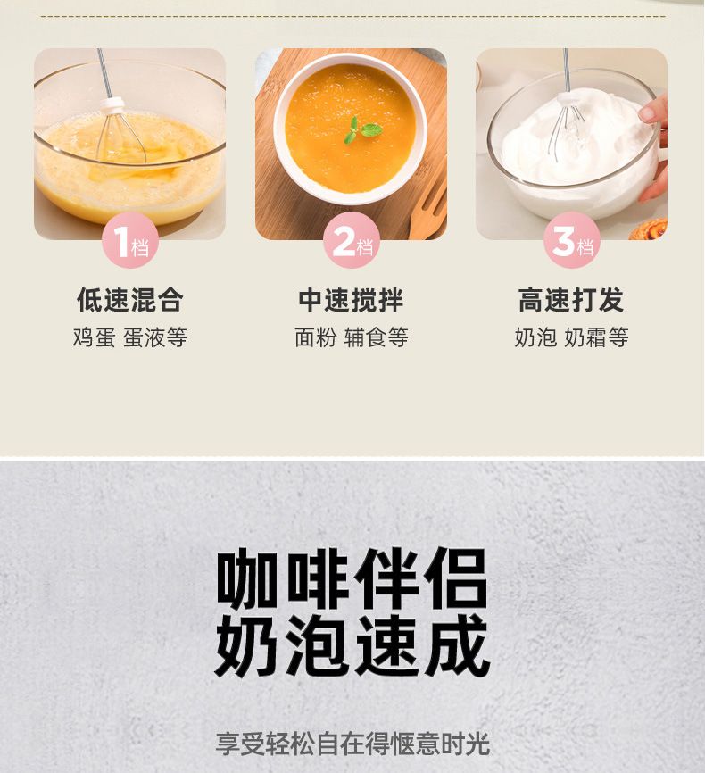 Rechargeable electric milk whisk, three-head, portable