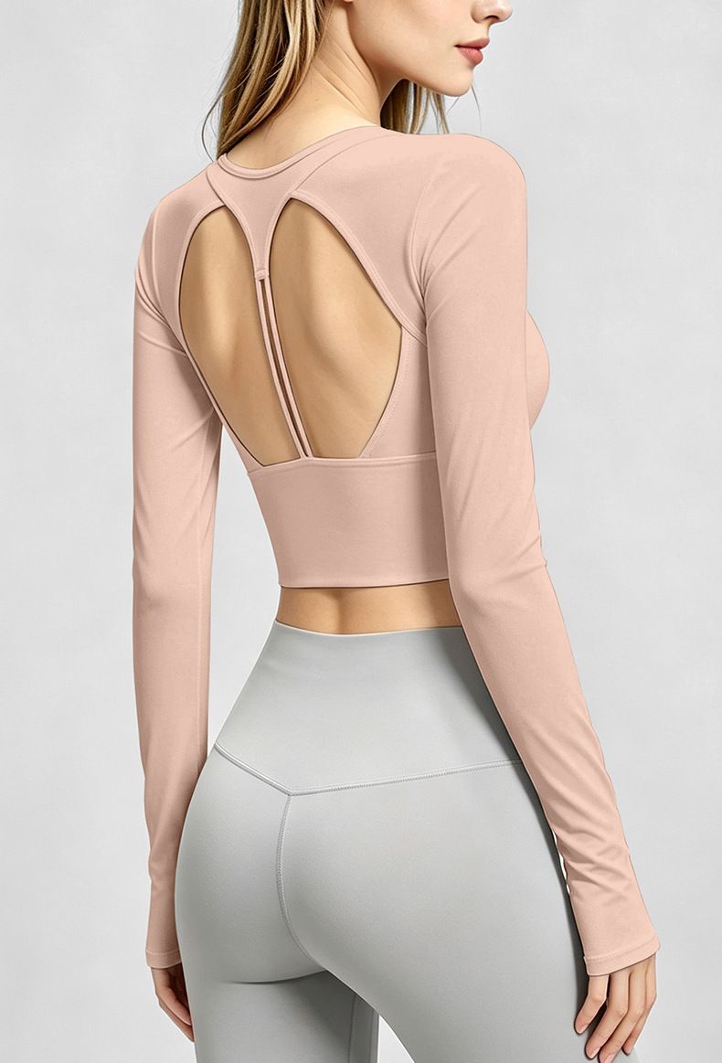 Women's fitness yoga top long sleeve open back