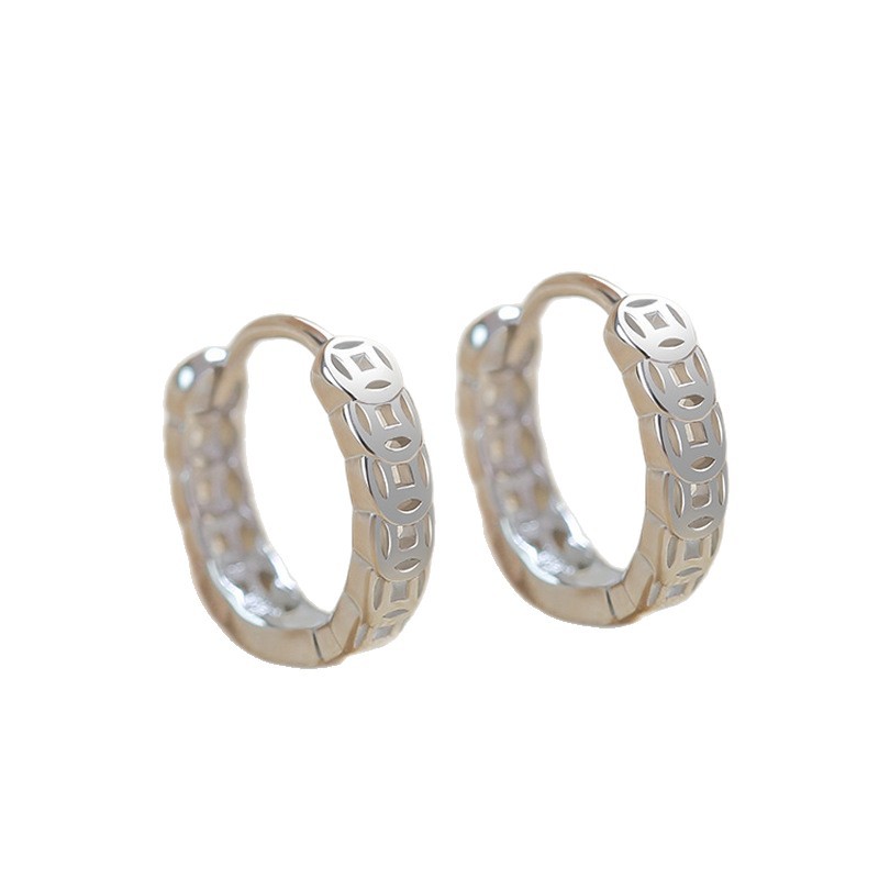 999 silver lucky coin earrings, hollow design premium quality