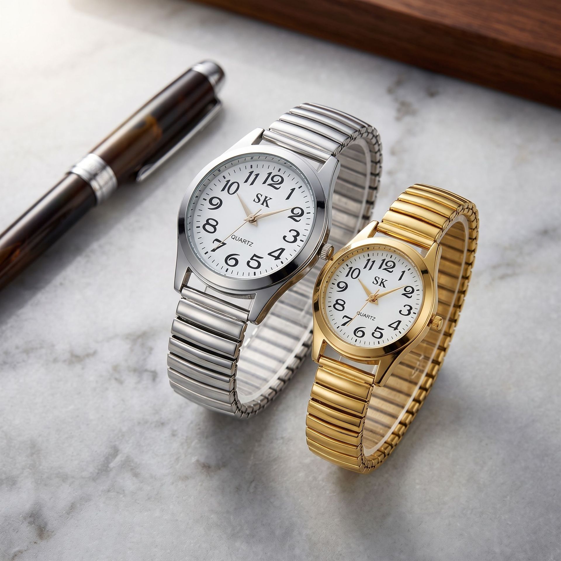Seniorenuhr mit großen Ziffern, elastisches Band, Quarz