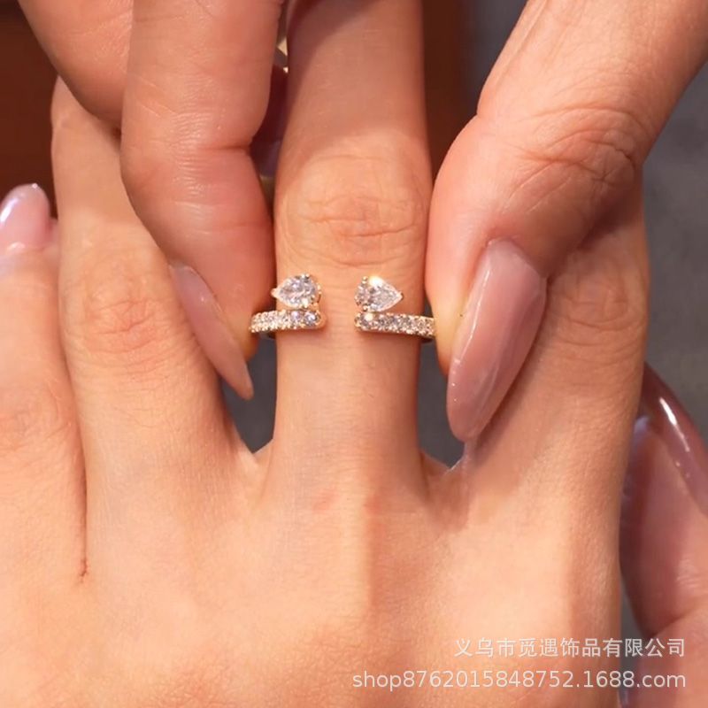 Water drop pave diamond stacking ring set for women
