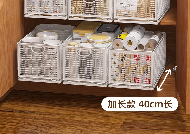 Foldable metal storage basket for kitchen and bathroom