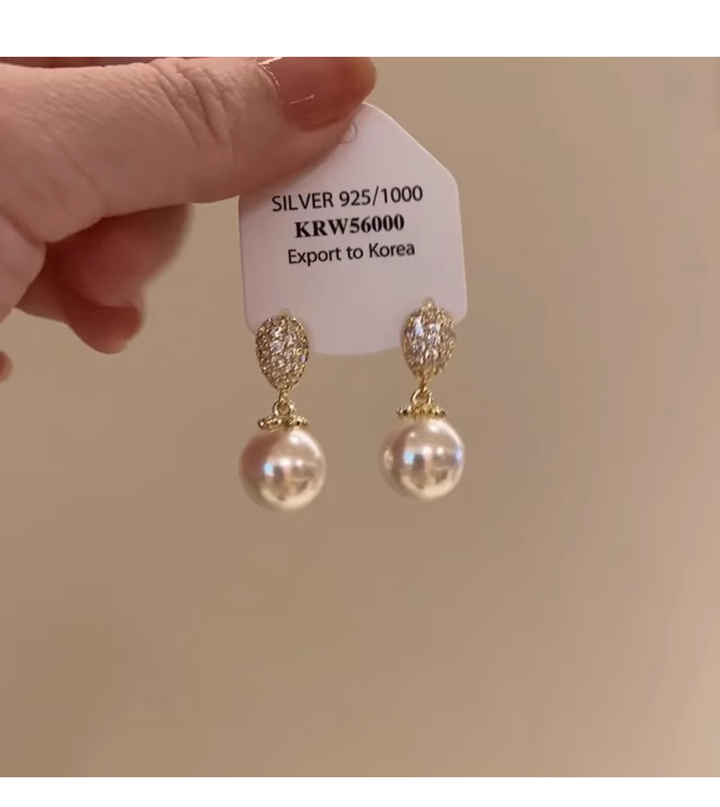 Pearl earrings, S925 silver studs, zircon accents