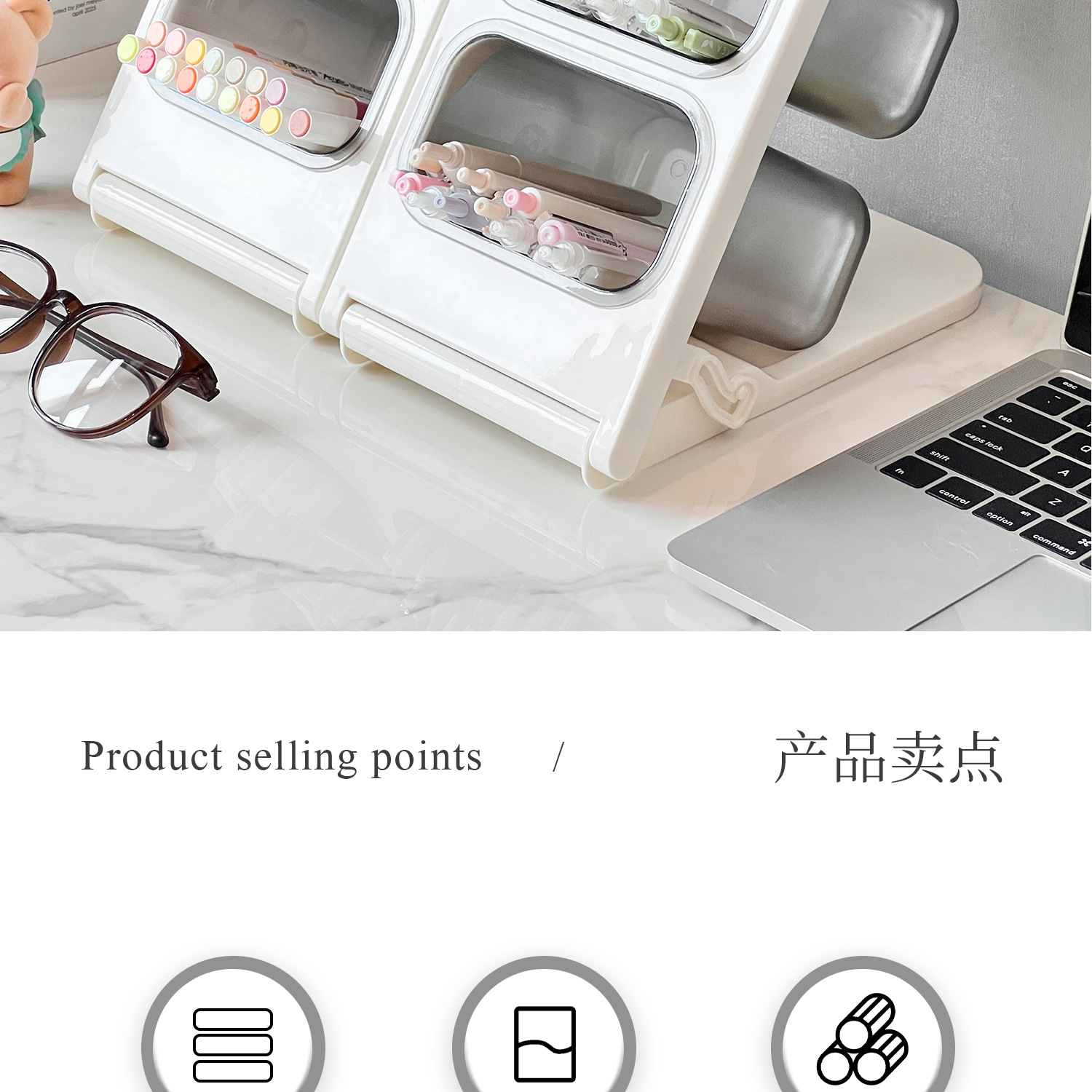 Angled pencil holder, large capacity desk storage organizer