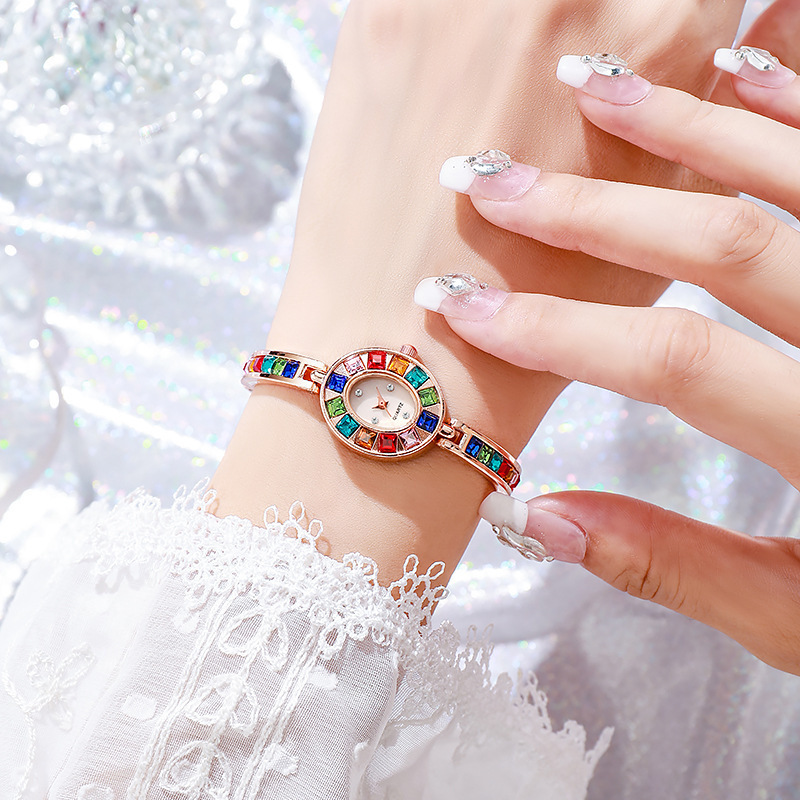 Colorful diamond women's quartz watch