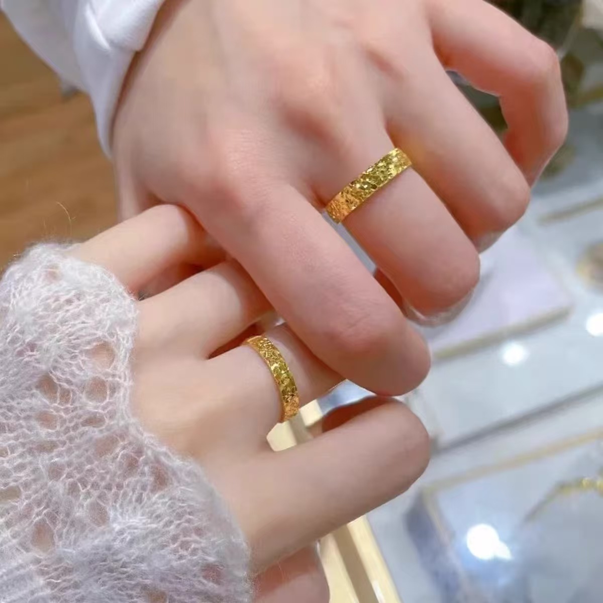 Crushed ice ring 2mm, gold-plated couple ring