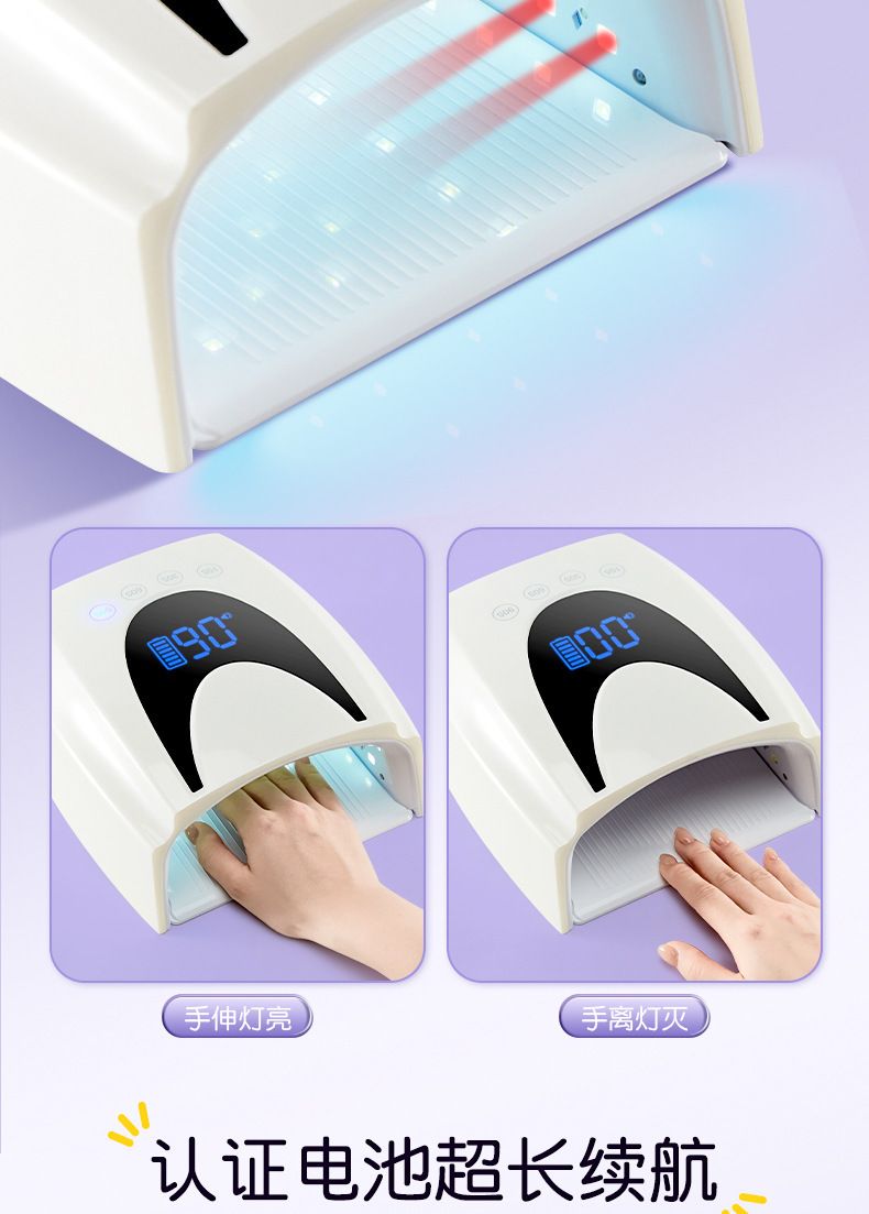 Rechargeable manicure UV/LED lamp, 72W wireless curing