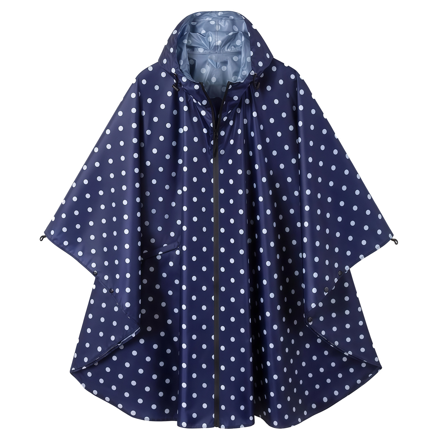Yağmurluk pelerinli yetişkin unisex polka puantiyeli su geçirmez
