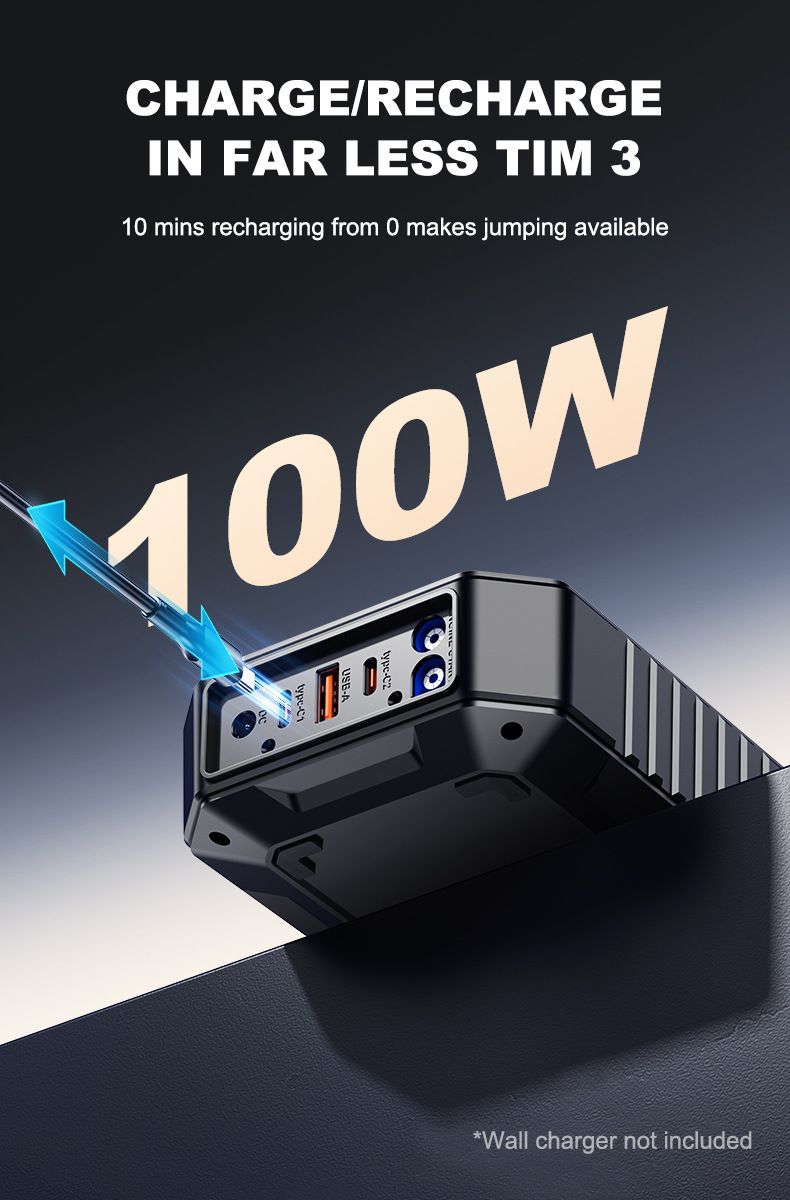 24000mAh araç acil çalıştırma güç kaynağı 12V 8000A 100W hızlı şarj