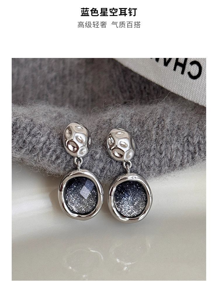 S999 sterling silver blue starry sky earrings