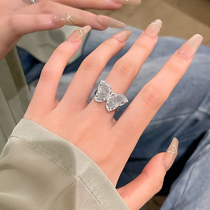 İnci yüzük, zirkonyum taş, ayarlanabilir açık tasarım