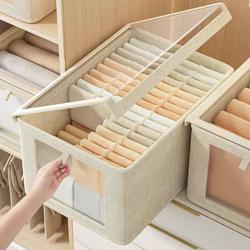 Clothing storage box cotton linen, foldable wardrobe organizer