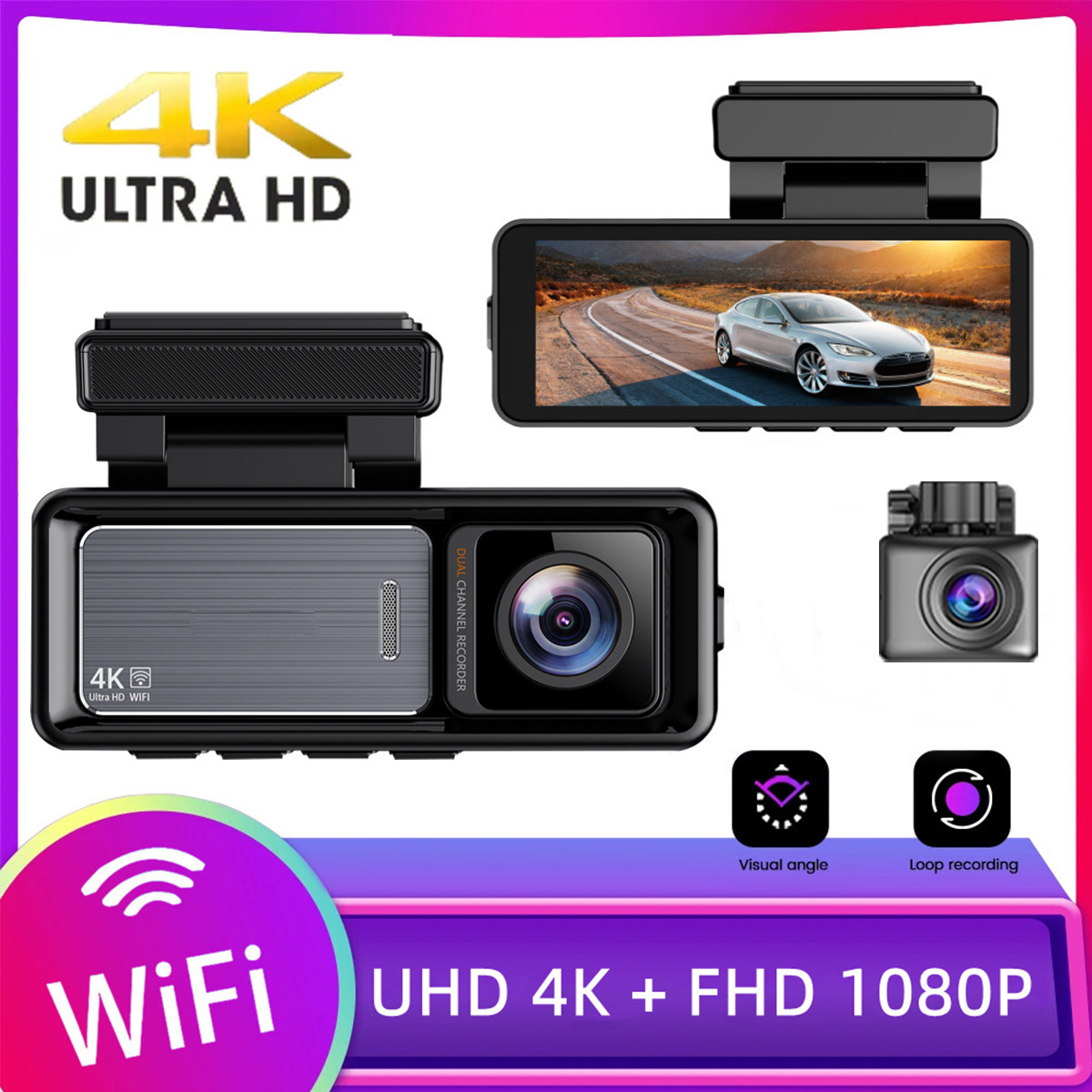 4K Dashcam-DVR mit Parkplatz-Schutz und Rückspiegel