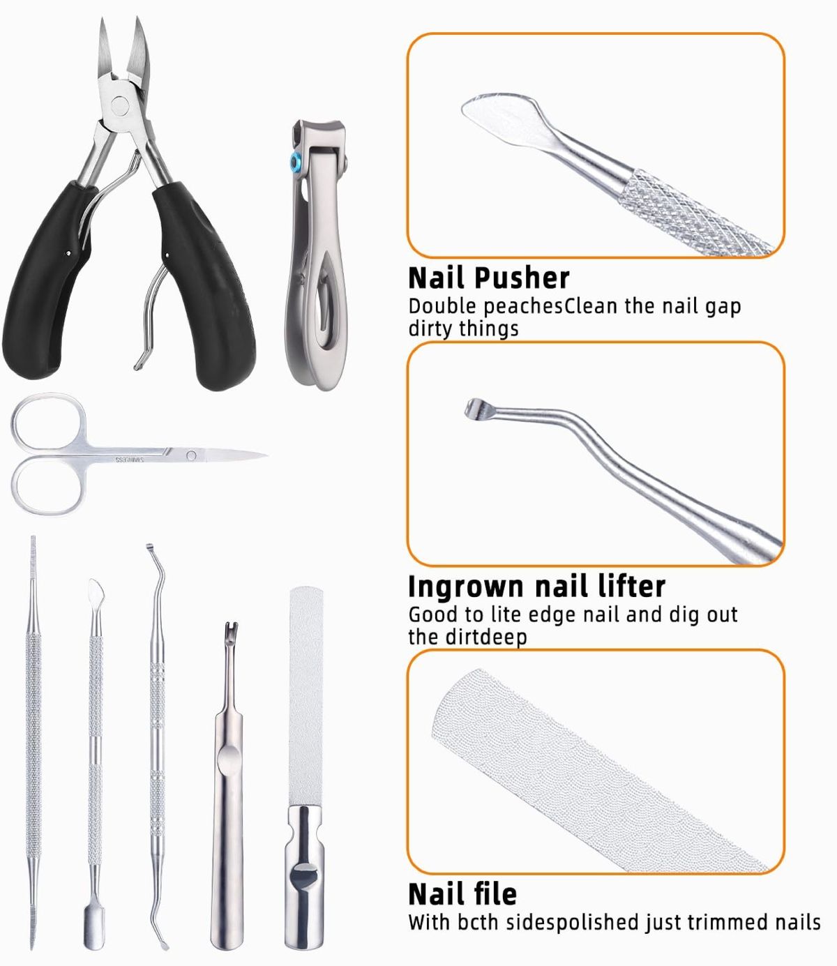 Stainless steel nail clipper set, 8-piece, ingrown toenail pedicure