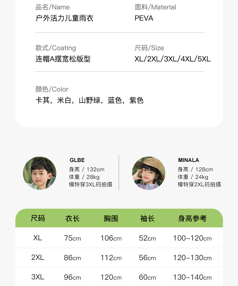 Beimei Children's Raincoat with Backpack Space