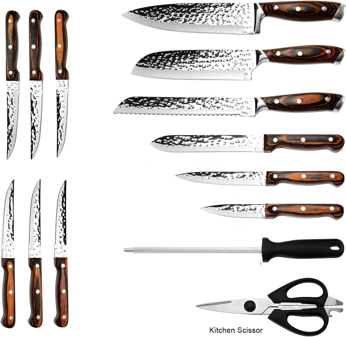 Edelstahl-Messerset 15-teilig Kochmesser