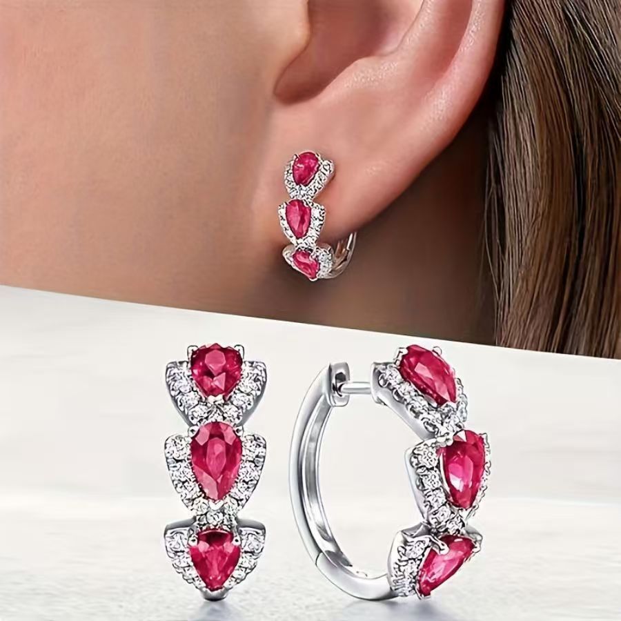 Zircon Drop Earrings, Copper, Water Drop Shape, Elegant