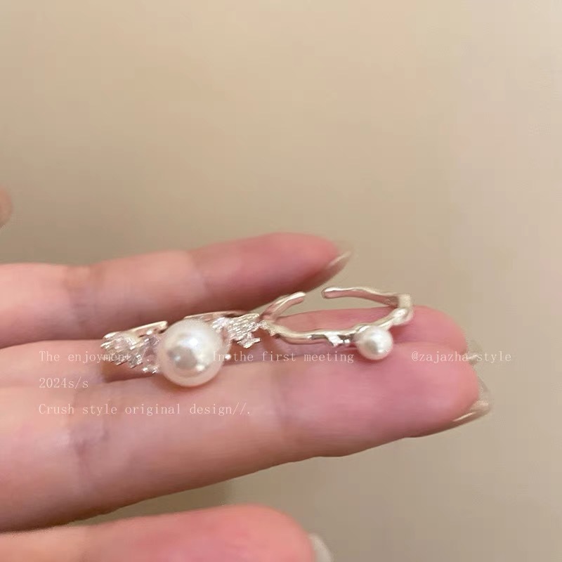 İnci yüzük, ayarlanabilir, soğuk stil, gösterişli