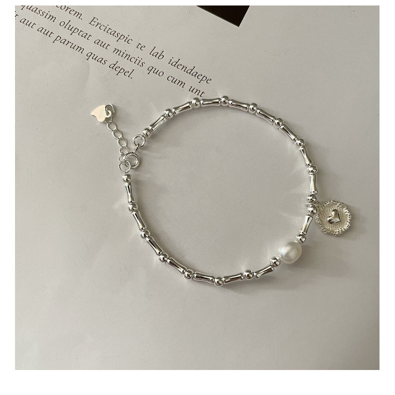 S925 Sterlingsilber-Armband, Bambusherz, Perle, für Damen