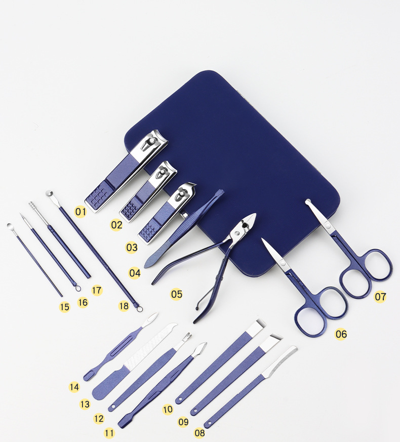 18-piece nail care set with clipper, nipper and pedicure tools