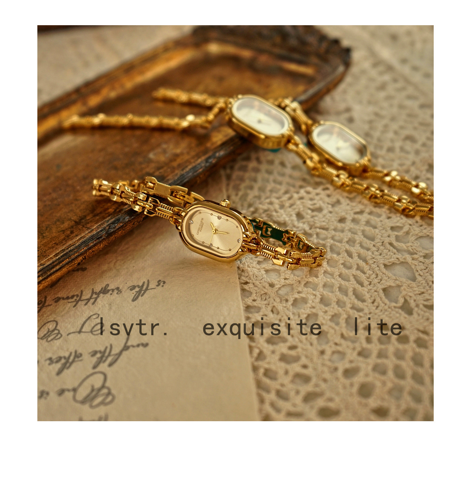 LSVTR Vintage-Damenuhr in Gold mit Mini-Armband