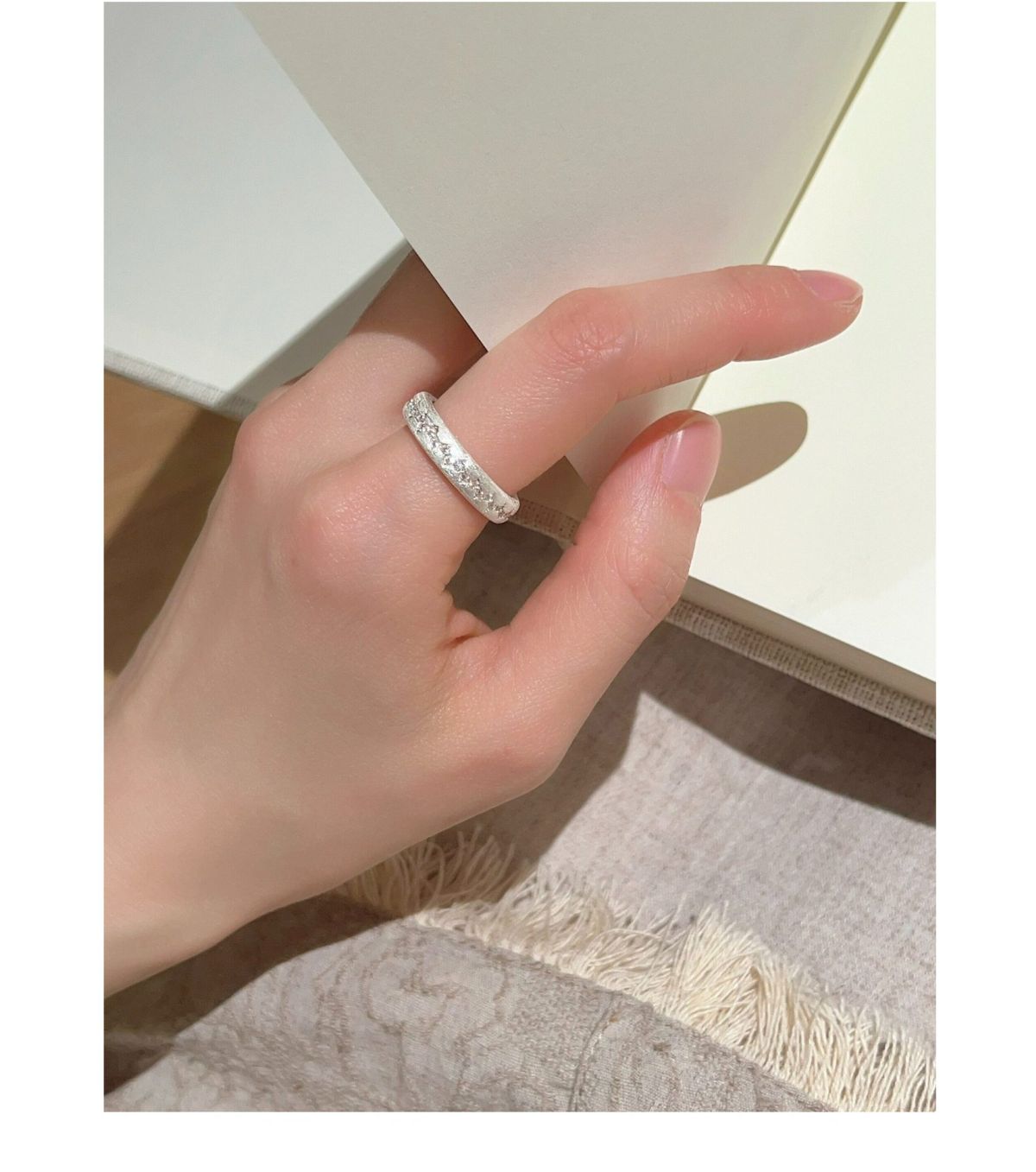 S925 sterling silver brushed flower open ring for women