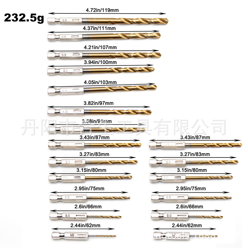 Drill bit set, titanium-coated, 13 pieces, 1.5-6.5mm
