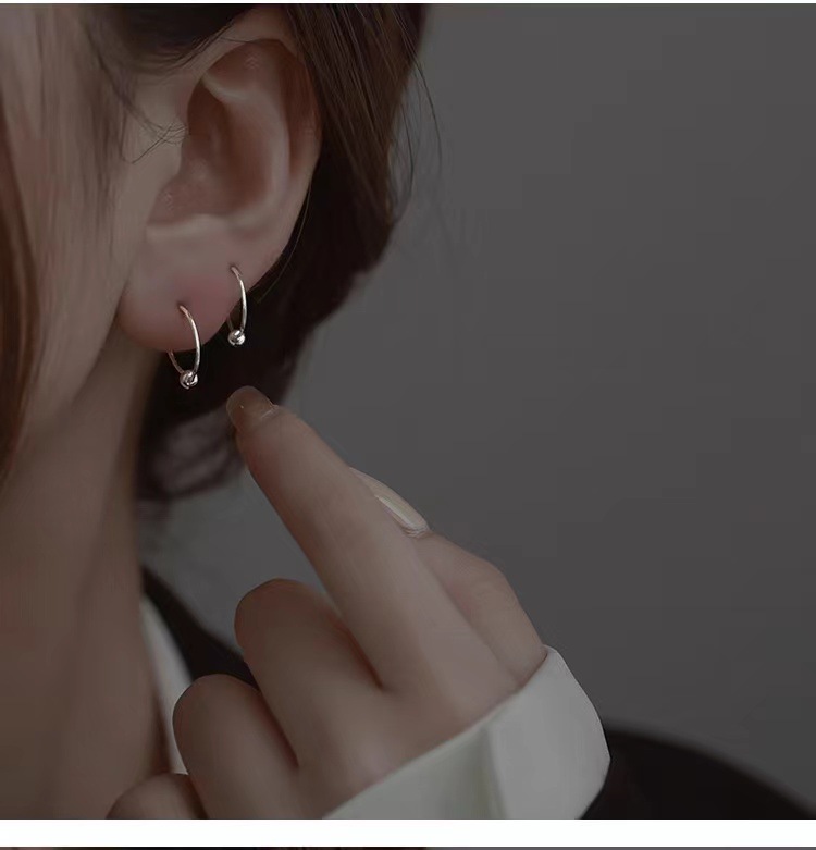 S999 gümüş boncuk küpe, minimalist, kore tarzı retro